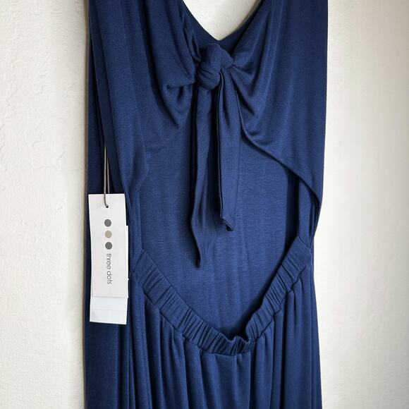 NWT Three Dots Luxe Tie Back Side Slit Night Iris Navy Ci Midi Dress Large - Picture 7 of 16